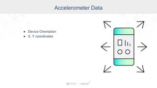 Accelerometer Data
● Device Orientation
● X, Y coordinates
 