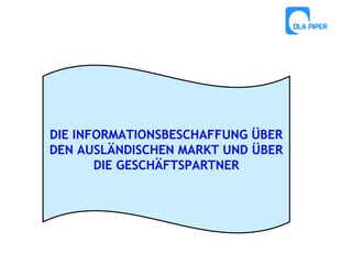 DIE INFORMATIONSBESCHAFFUNG ÜBER
DEN AUSLÄNDISCHEN MARKT UND ÜBER
DIE GESCHÄFTSPARTNER

 