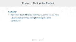 Phase 1: Define the Project
Scalability:
• How will we do all of this in a scalable way, so that can we make
adjustments later without having to redesign the entire
architecture?
 