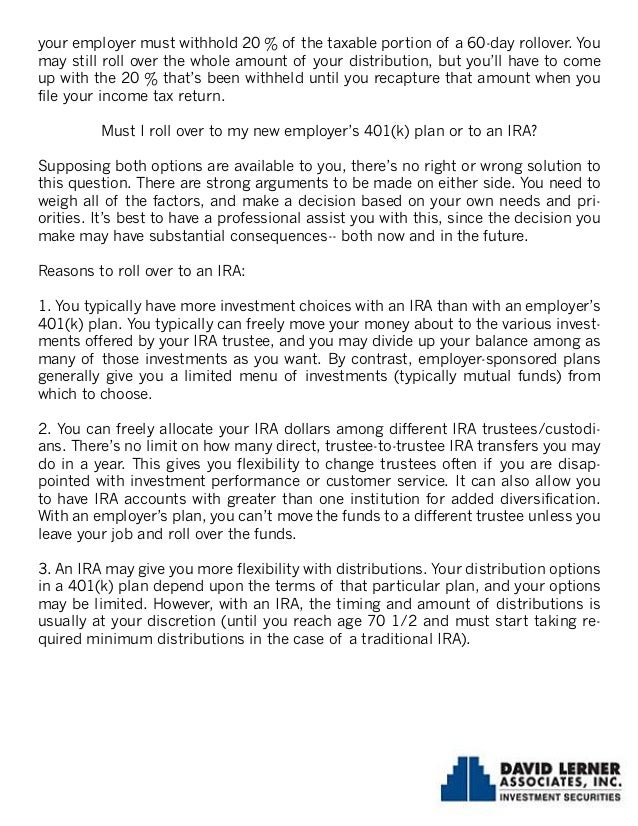 david lerner associates switching professions take your 401 k and switching professions
