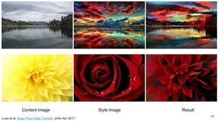 36
Content Image Style Image Result
Luan et al. Deep Photo Style Transfer. arXiv Apr 2017
 