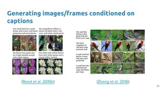 Generating images/frames conditioned on
captions
20
 