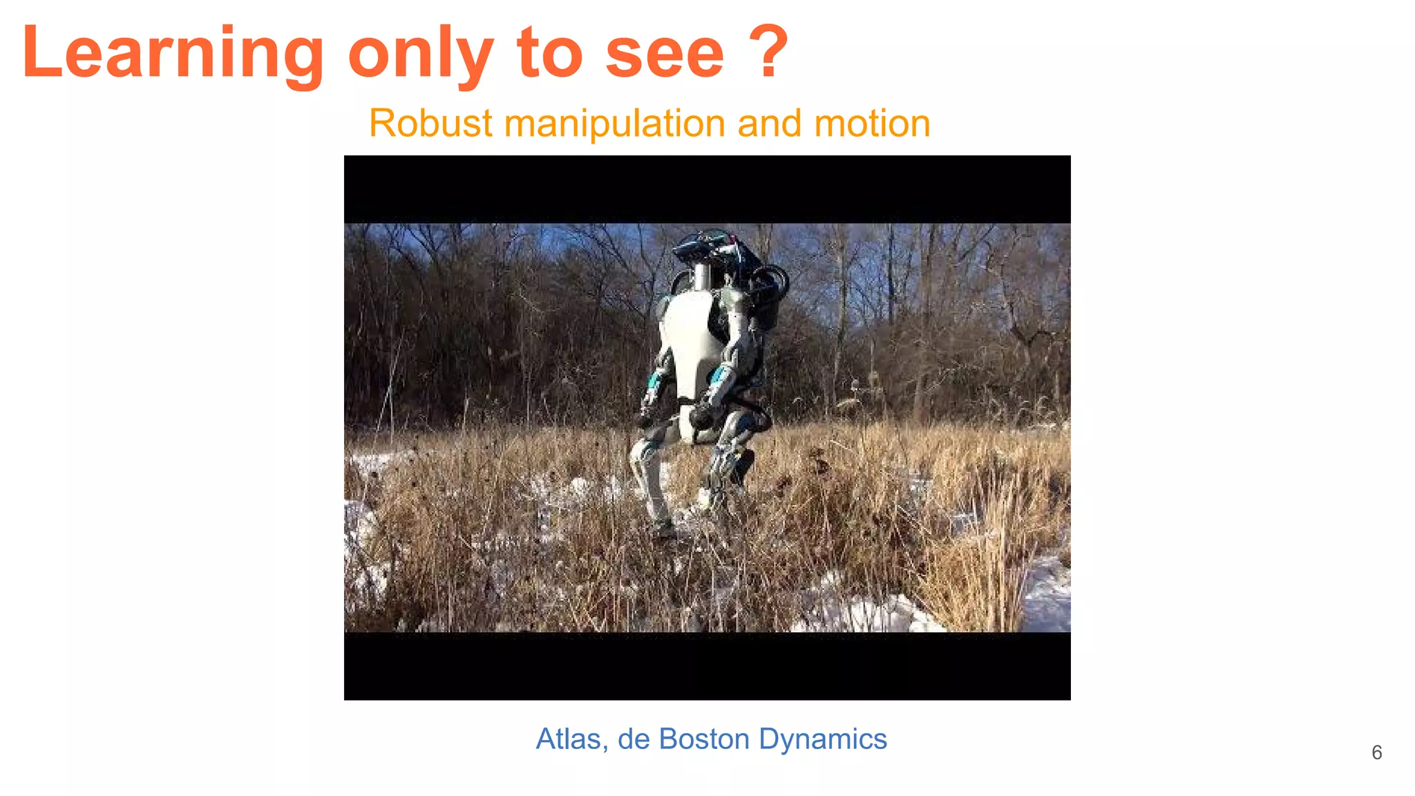 Atlas, de Boston Dynamics
Robust manipulation and motion
Learning only to see ?
6
 