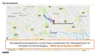 The local picture
Geographical proximity could help coordinate the development of
complex AI technologies... What local factors matter?
 