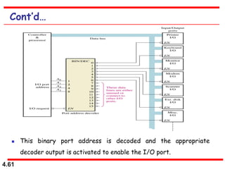4.61
Cont’d…
 This binary port address is decoded and the appropriate
decoder output is activated to enable the I/O port.
 