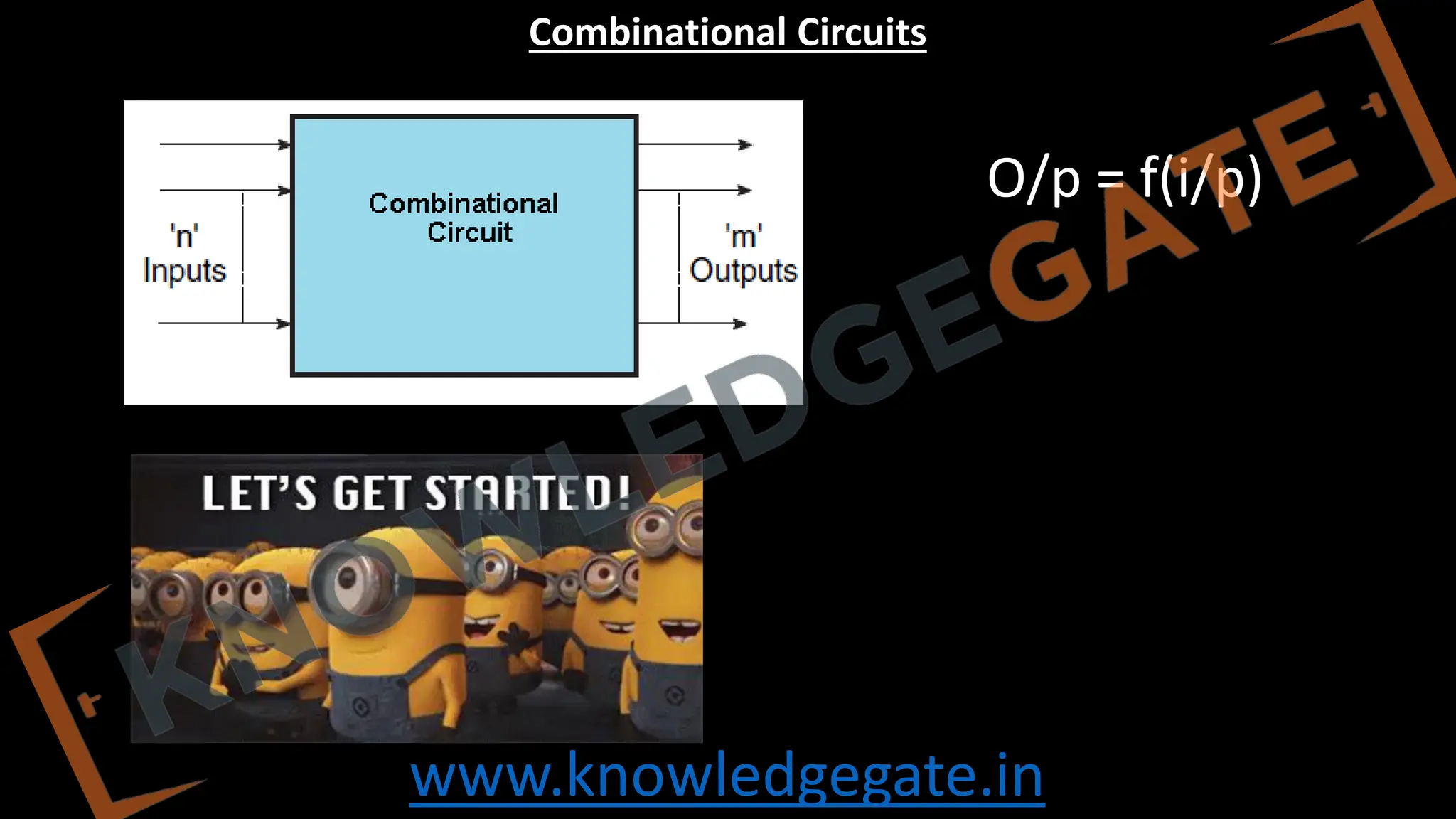 www.knowledgegate.in
Combinational Circuits
O/p = f(i/p)
 