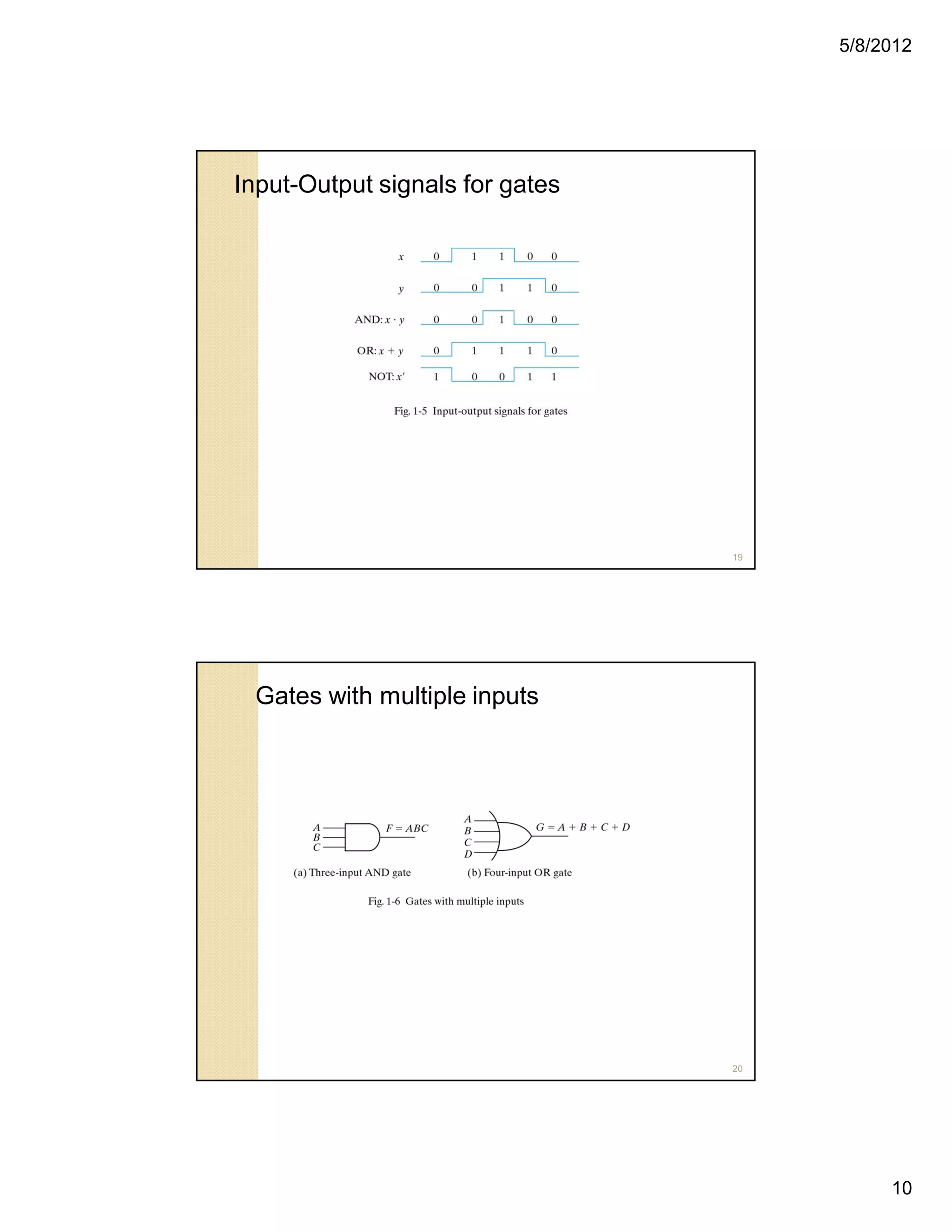 5/8/2012
10
19
Input-Output signals for gates
20
Gates with multiple inputs
 