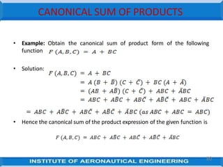 CANONICAL SUM OF PRODUCTS
• Example: Obtain the canonical sum of product form of the following
function
• Solution:
• Hence the canonical sum of the product expression of the given function is
80
 