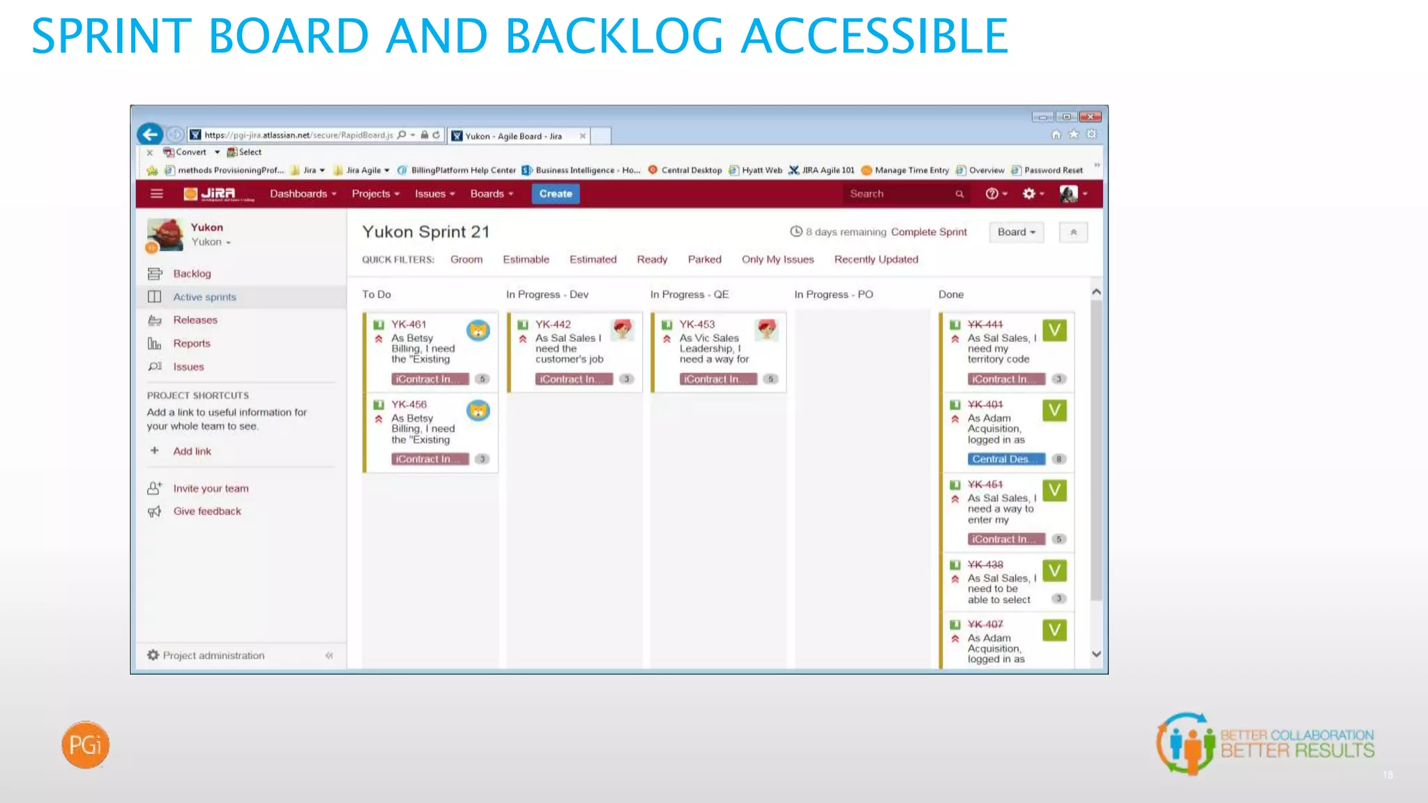 18
SPRINT BOARD AND BACKLOG ACCESSIBLE
 