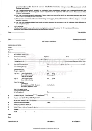 For detailed enquiries please contact us at www.favista.com | 1800 2121 000
proportionate share shalJ be the ratio of super area of the Said Apartment to the total super area of all the apartments in the Said
Building/ Said ComplCJI:.
(b) The Company shall periodically intimate to the Applicant(s) herein, on the basis of certificates from a Chartered Engineer and/or a
Chartered Accountant, the amount payable as stated in (a) above and the Applicant(s) shall make payment of such amount within
30 days of such intimation. ~
(iv) The Total Price doesnot include the Maintenance Charges, propel ty tax, municipal tax, wealth tax,government rates, tax on land,fees or
levies of all and anyJrind bywbatevernameca11ed.
(v) The Total Price does not include the cost of electric fittings, fixtures, geyser, electricand water meter as well as the charges for water and
electricity connection.
vi) The Total Price does not include any other charges that may be payable by the Applicant(s) as per the Apartment BuyetSAgtccment on
demand by the Company.
6. DECLARATION:
lIWe the Applicant(s) do hereby declare that my/ our Application is irrevocable and that the above particulars/ information
givenby me/us are true and correct and nothing has beenconcealed therefrom.
Date....................................... Yours faithfully,
Place........................................ Signatureof Applicant(s)
................................................................................................FOROFFICE USE ONLy......................................................................................
RECEIVING OFFICER
Narne........................................
Signature...................................
Date ; ........................................
1. ACCEPTED / REJECTED
2. Apartment Allotted No...................................................BIdgBlock................................................Floor...............................................
3.
4.
Super Area............................................................sq. mtr.(approx..)..................................................................................sq. ft.(approx.)
ParkingSpace(s) No.......................•.............................................................................................Type: Covered (Basemeot/ Stilts)/ Open
BasicSale Price(superarea)
Cost of ParkingSpace(s)
Preferential location
Cbarges, as applicable
TypeI &: n Comer / Gr<enlilcing
Comer&. Green facing /
Comer&:Oub facing
Typem Comer&: Pool facing /
Comer& Green facing
Cost of the Parking
Open Parking
Covered(Basemeot / Stilt· One slot)
back-to-back parking for 2 slots
Total Price payable forthe
Said Apartment togetherwith
the ParkingSpace(s)
,
•
•
·,
•
•
•
•
Rs....................................persq.mtr, Rs...................................persq.ft.
Rs................................................................./ ~
Rs................................................................./ -
R.s._--"p.s.ft.
R.s. p.s.ft.
RJ. p.s.ft.
As Applicable
Rs................................................................./ •
PAYMENTPLAN : DownPayment[1=JI/lnstallments[1=J
S. Payment received vide Cheque/DD/Pay Order No..................................dtd......................................for Rs.............................................
out ofNRE/NRO/ FC/SB/ CURlCAAcct.............................................................................................................................................
6. Provisiooal booking r<eeipt DO..•..•..•..•..••.•..•....•••••••••••.•..•.....•.••..dated .........................................
7. BOOKING:DIRECTIBROKER
8. Broker's Name &. Address, Stamp with signature:....................................._..............................................................................................._
9. Remarlcs:...............................................................................................................................................................................................
DATE .......................I.......................I.......................
Place
Date
Oearedby stock 00.... GM(MKTG) Sr.ED (MKTG)
 
