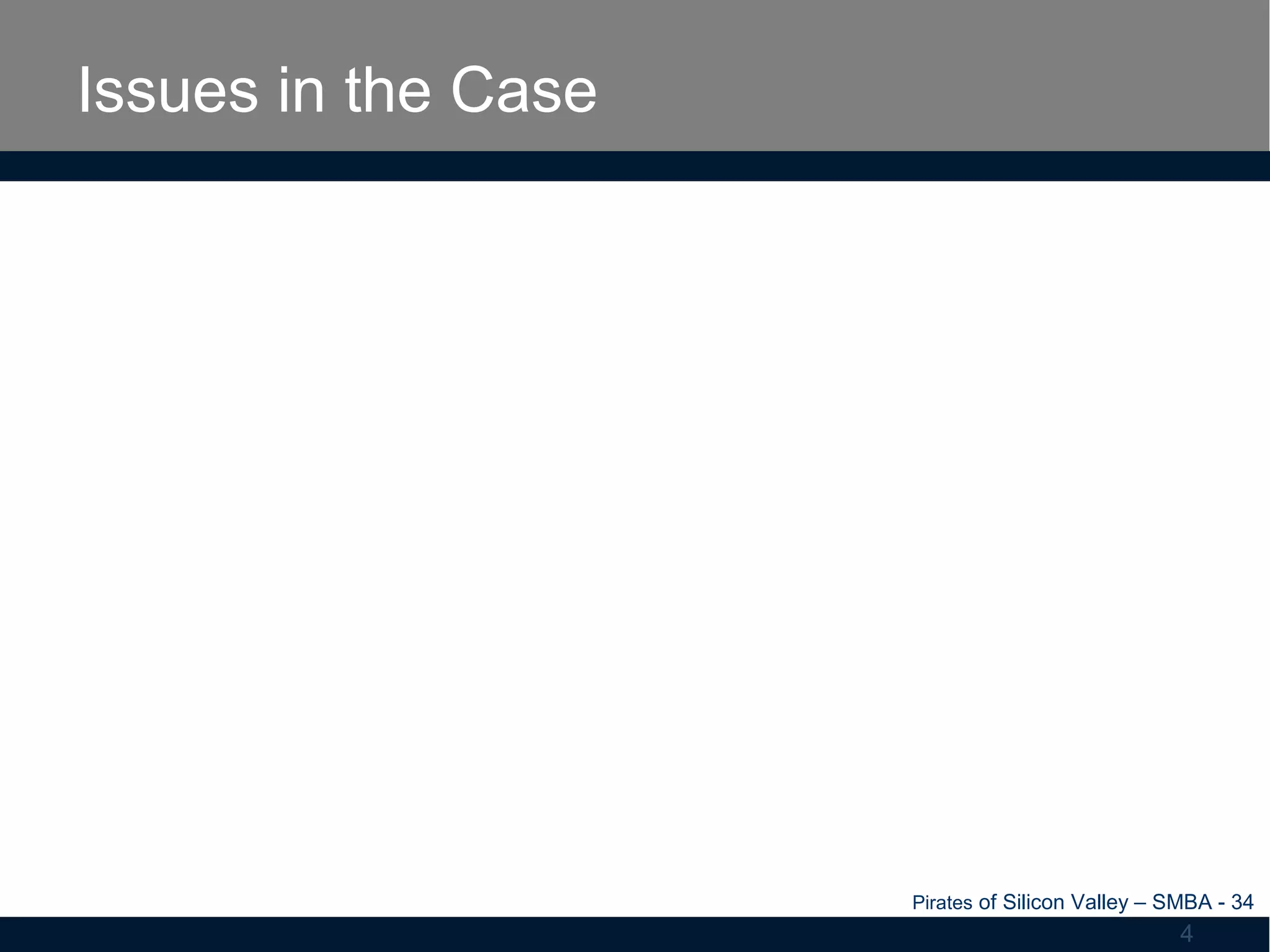Issues in the Case
Pirates of Silicon Valley – SMBA - 34
4