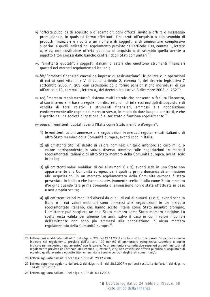 Dlgs 58 1998 Testo Unico Della Finanza