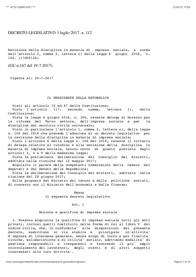 Decreto Legislativo 3 Luglio 2017 N 112 Revisione Della Disciplina