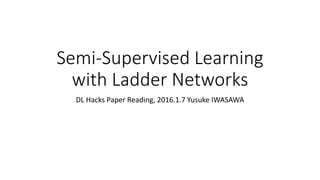 Semi-Supervised Learning
with Ladder Networks
DL Hacks Paper Reading, 2016.1.7 Yusuke IWASAWA
 
