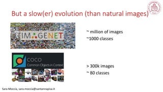 Sara Moccia, sara.moccia@santannapisa.it
But a slow(er) evolution (than natural images)
~ million of images
~1000 classes
> 300k images
~ 80 classes
 