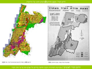 דרום תל אביב ,  תצלום אווירי , 1984 תל אביב – יפו ,  שחזור של מפת השימושים של העיר ,  סתיו  2009 דרום העיר :  המצב הקיים – מימוש חזונו של הורוביץ הצעת צורת העיר בעתיד ,  תכנית הורוביץ , 1954 