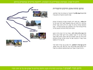 שיקום ופיתוח ארבע הדרכים ההיסטוריות דרך יפו תל אביב  – הגבול ההיסטורי בין אחוזת בית וארץ הפרדסים ,  ואחד הרחובות ההיסטוריים היפים בעיר דרך סלמה  -  עם הקשר ליפו ולשכונות העבריות ההיסטוריות שפירא ופלורנטין ,  דרך סלמה היא בעלת פוטנציאל להפוך לחוד החנית של כל התחדשות אמיתית בדרום תל אביב .  לא דרוש הרבה מעבר לסילוק מטרדים  ( מגרש חומרי בניין ומחסנים ),  מעט מעורבות ציבורית  -  מבנה תרבות חדש ופיתוח המדרכות והעיצוב העירוני . דרך קבוץ גלויות  ( דרך לוד )  -  אופייה של דרך קיבוץ גלויות תיקבע במידה רבה על ידי הבינוי שלצדה .  עדיף לייצב לאורך קבוץ גלויות חזית ברורה של מבני לופטים בני  5  וחצי קומות ,  בדומה לאלה שכבר אושרו באזור זה בתוכנית האב של שכונת שפירא ,  שממילא ממשיכים את מבני קריית המלאכה .  דרך בן צבי  ( דרך ירושלים )  -  דרך יצחק בן צבי עשוייה להפוך לציר ירוק המשלב בתוכו אתרים בעלי עניין ,  בתי באר ובתי מידות יפואים ,  בריכות השקייה ומפעלי מים ישנים מהתקופה החקלאית של האזור .  דרום תל אביב :  מכבישים שמפרידים בין השכונות ,  לרחובות עירוניים שמקשרים ביניהם היסטורי מסחרי מגורים ומסחר מסחר ופנאי היסטורי וירוק 