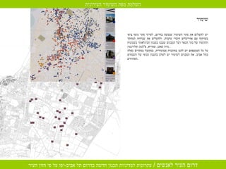 שימור יש להשלים את סקר השימור שנעשה בדרום ,  לערוך סקר נוסף ביפו בשיתוף עם אדריכלים דוברי ערבית ,  ולהשלים את עבודות המחקר והתיעוד של בתי הבאר ושל המבנים שנבנו בסגנון הבינלאומי בשכונות נווה שאנן ,  שפירא ,  צ ' לנוב ופלורנטין .  על כל הממצאים יש להגן בתוכנית סטוטורית ,  כמקובל במקרים כאלה בתל אביב .  את המבנים לשימור יש לשלב בתכנון הנופי של השטחים הפתוחים . השלמת מפת השימור העירונית 