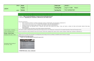 Comprehensive Grade 7 Food and Beverage Services Lesson Plan | DOCX