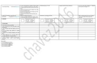 I. Evaluating learning ( Evaluation/Pagtataya )
A. Listen tothedirections carefully.Do whatis asked.
1. Draw a smiling face andwrite your name under it.
2. Underlineyour firstnameand your last name two
times.
3. Write thenameoftheperson sitting on your right
and encircle his/her name.
4. Write thenameofthe person sitting on your left
and put a X to his/her name.
5. Write thenameofyourschool and draw a star
above it.
LMEbalwasyonpp.277-278 Ipagawa ang LMLeksyon 8 Gibuhon1 Let each pupil answer Gibohon 12: Pagsukol
Kan Kaaraman,LMpage 72-73.
J. Additional activities for application and
remediation ( Assignment/ Takdang Aralin)
A. Read and followthedirections
1. Draw a rectangleand Write your mother’s name.
2. Draw threehearts andcolorthemiddle heartred
LMGibohon sa Harong pp.278-279 Make something that wecan usein playing,
“Catch and Throw”activity using native
materials.
V. REMARKS
VI. REFLECTION
A. No. oflearnerwho earned 80%
B .No. of learner who scored below 80% ( needs
remediation)
C. No. of learners who have caught up with the
lesson
D. No of learner who continue to require
remediation
E. Which of my teaching strategies work well?
Why?
F. What difficulties did I encounter which my
principal /supervisorcan helpme solve?
G. What innovation or localized materials did I
use/discover which I wish to share w/other
teacher?
Rubrics(ESP)
5 – may nailistang 10o sobra pa
4- may nailistang 8hanggangtsa 9
3- may nailistang 6hanggang sa 7
2- may nailistang 4hanggang sa 5
1- may nailistang 3pababa
80 above –reinforce
60 –79 - remediate
59 below –re teach
80 above –reinforce
60 –79 - remediate
59 below –re teach
80 above –reinforce
60 –79 - remediate
59 below –re teach
80 above –reinforce
60 –79 - remediate
59 below –re teach
 