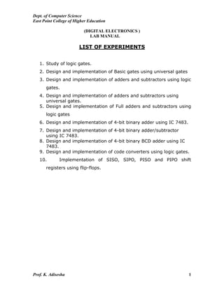 DIGITAL ELECTRONICS LAB | PDF