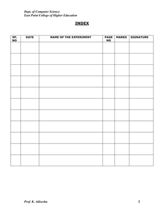 Computer Lab Index Page DIGITAL ELECTRONICS LAB | PDF