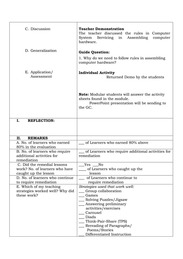 Daily Lesson Plan Computer System Servicing Pdf Daily Lesson Plan Computer System Servicing Pdf