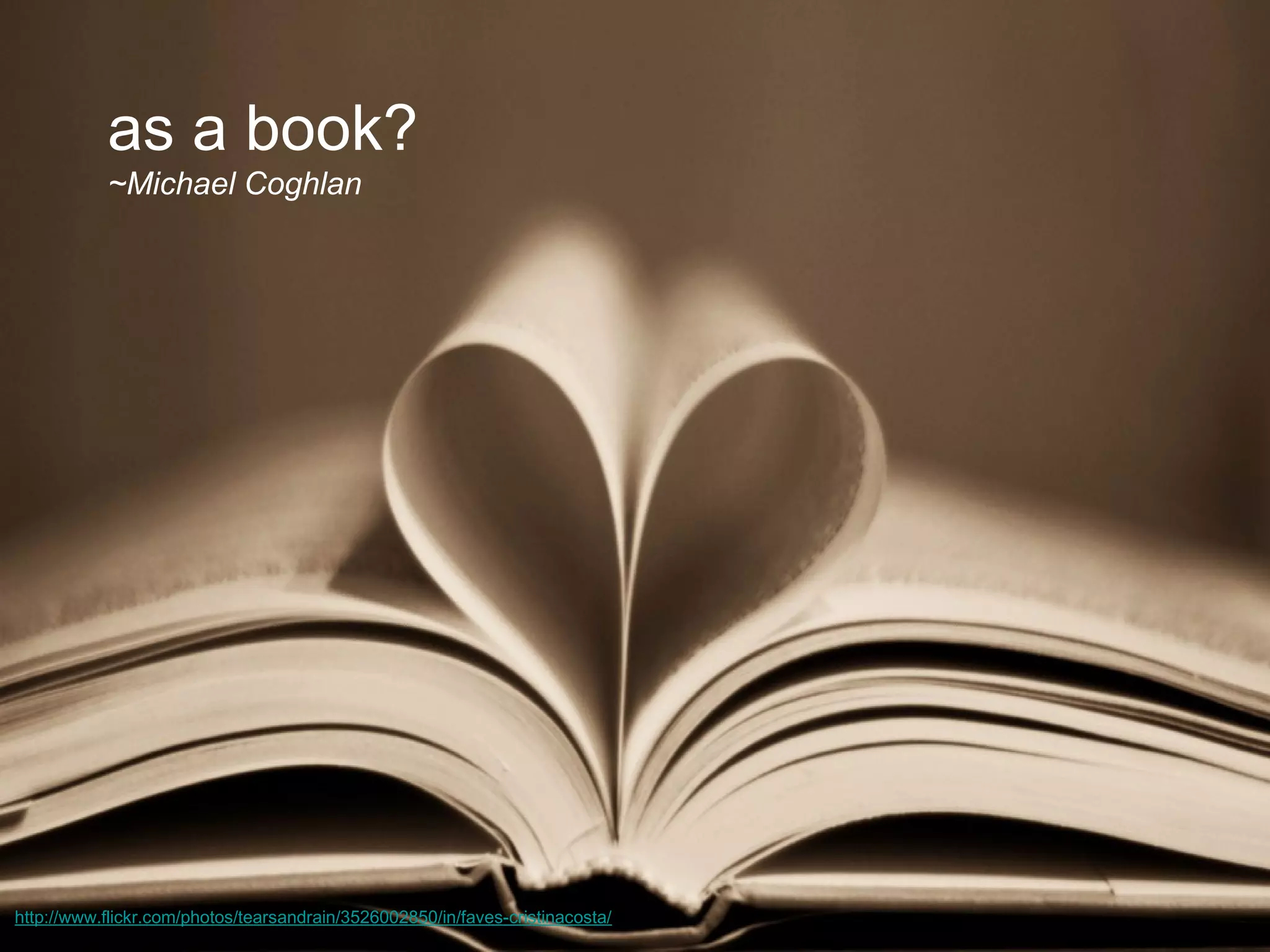 as a book?
~Michael Coghlan

http://www.flickr.com/photos/tearsandrain/3526002850/in/faves-cristinacosta/

 