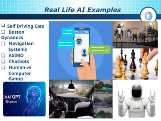 13
Real Life AI Examples
 Self Driving Cars
❏ Boston
Dynamics
❏ Navigation
Systems
❏ ASIMO
❏ Chatbots
❏ Human vs
Computer
Games
❏ Many More!
 