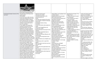 Class, by looking at this picture, what
do you think is meaning of fluvial?
C.Presenting Examples/ instances of the
new lesson
The pupils listen to the story as the
teacher reads it.
TWO HEROES
On the eve of July 2,1993, the whole
country was shocked when the news
spread that the Pagoda, a floating
shrine of Bocaue sank. This “Pagoda”
was used in the fluvial procession to
celebrate the feast of their patron
saint “Krus ng Wawa.”
In this tragedy, two young scouts
outshone all scenarios of the most
devastating disasters that ever
happened in the history of Bocaue.
They are Scouts Sahjid S.Bulig and
Richard Celestino, both active Scouts
of Troop 564 sponsored by Bambang
Elementary School, Bocaue, Bulacan.
As narrated by Richard, Sahjid’s best
friend who survived the tragedy,
Sahjid was at home when his mother
arrived crying and broke the news that
the Pagoda was sinking. He was told to
go to the scene and find out if his
three sisters were among those who
were on board to Pagoda. Upon
reaching the place, it was very dark.
Luckily, a search light was provided.
So, he swam across the lighted portion
of the water and boarded at the left
side of the sinking Pagoda. There he
found himself beside his friend who
was standing at the center of the
platform.Suddenly, he saw Sahjid dove
into the water and swam towards the
opposite riverbank with a small girl
with him. Richard also jumped into his
friend’s direction saving a small girl
and a boy. Sahjid continued diving
until he saved five more lives, all small
Pupils will read the poem.
The Essence of a Family
The family is best known as the
essential element of a
society
The cluster that compasses the world!
For its members cultivate the blessings
of this earth
And develop relations among
humankind
In your own families, where people are
reared
Interact with thoughtfulness and
increase your morals
Because the desire to be known for the
character
And excellent individually hopes to
enhance this place
So when you encounter difficulty in life
and fall astray
You can feel the loving hands of your
own family
Willing to embrace you and lighten your
burden
To stand by your side , to give their
support
Never be afraid to show how much you
value your own
family
Demonstrate all the appreciations that
you feel
Exert real effort in proving how much
you love them
Through affirmations and striving to be
the best person
you can be!
Today children, you are going to read
a selection about a
young boy whom at his young age
able to work and earn for
his survival and you will identify text
type based on the given
problem and solution.
Reading the story by the pupils
How I wish to live a life like other
children of my age
do, but I’m not as blessed as them
that everything they ask
for is within their reach; but then
again, it does not necessarily
mean I don’t have a normal life and I
spend my free time in
selling sweet delicacies in the street.
I admit, I was not born with
everything that I need is
just around me. My family lives
within the poverty line and
need to work hard just to provide our
needs but we have to
face the reality that it is not enough
to suffice a hungry
stomach.
Just like other less- privileged
children I have to help
my parents earn a little. I have to sell
mazapan and yema
after class in the afternoon and from
morning till night during
weekends. Sometimes I missed going
to school because of
that situation, However, I’ve never
taken my study for
granted because I know this will be
the armor in my battle
against the poverty that surrounds
me.
Revisiting the story about ” The
Bridge of Love”.
1. Teacher will divide the pupils
into small groups.
2. Then, distribute the copy of
story to each group.
3.Together, members of the
group will analyze and revisit
further, the given piece of story.
4.Ask pupils to identify the
central idea or concept and other
supporting details that were
introduced in the short story
“A Bridge of Love”.
5. Teacher will guide the pupils to
use concept web map in
collecting data and organizing
information.
6. Teacher explains that the Web
Map is used to describe a central
idea: a thing, process, or concept.
The map may
be used to organize or
brainstorm ideas for a writing
purpose.
Teacher will call two pupils to
read /act out the dialog.
Mother: Hey, my dear child. Do
you have something to say?
Ana: Ah..yes Mother.
But…Mother can I talk to you?
Our
school will be having a fieldtrip
next month. All of my class
mates will be joining. Mother,
can I make a request? I‟d like
also
to join with them. Would you
allow me to join with them? Can
I
go with my classmates mother?
Mother: My dear child,, I‟m so
sorry. I and your father can‟t
allow you to join with them. You
know that we don‟t have extra
budget for that. We‟re only
have enough to suffice our
everyday
living. Hope you understand my
dear.
Ana: I understand Mother. But,
hopefully next time I can join.
With a smile she kissed and
hugged her mother.
At the school…
Aimee: Hello Ana!
Ana: Hi! (feeling sad)
Aimee: Oh, What‟s wrong? Do
you have a problem? Can we
talk
about it?
Ana: My parents did not allow
me to go on a fieldtrip. We
don‟t
have extra budget as what they
 