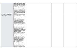 posters upang paalalahanan ang mga
mamamayan tungkol sa kalinisan ng
kanilang lugar. Maayos na ipinatupad
ito ng mga tauhan sa barangay. Hindi
nagtagal ay naging ugali na ng mga
mamamayan na panatilihing malinis
ang kanilang lugar. Masaya na si Gng.
Castro sa naging resulta. Hindi lamang
ito nakatulong sa kalinisan ng bayan
kundi nakatulong din ito sa mga mag-
aaral na makita ang kahalagahan ng
kalinisan.
D.Pagtalakay ng bagong konspto at
paglalahad ng bagong kasanayan #1
Talakayin ang nilalaman ng kuwento
sa pamamagitan ng mga sumusunod
na tanong:
a. Ano ang problemang nakita ni Gng.
Castro sa kanilang lugar?
Tulung- tulong Tayo
ni Hazel de Guzman Patalinghug
Si Gng. Castro ang punongguro sa
Mababang Paaralan ng Dalisay.
Mahusay siya sa kanyang trabaho. Isa
sa kanyang pinagtutuunan ng pansin
ang kalinisan ng kanilang paaralan. Isa
sa kanyang pinagtutuunan ng pansin
ang kalinisan ng kanilang paaralan.
Sinikap niyang maisapuso ng mga guro
ang kahalagahan ng kalinisan sa
paaralan, kaya naman naging
matagumpay siya rito. Nais din niyang
makatulong ang paaralan sa kalinisan
ng kanilang pamayanan.
Nakikita niyang hindi ito magandang
halimbawa sa mga mag-aaral. Ang
mga bagay na kanilang pinipilit na
maisapuso at maisagawa ng mga mag-
aaral tungkol sa kalinisan ay agad na
napuputol paglabas ng paaralan.
Kailangang makita ng mga mag-aaral
na ang mga bagay na itinuturo sa
kanila ay isang realidad at hindi
lamang isang paksa sa paaralan.
Agad siyang nagpatawag ng
pagpupulong sa kanyang mga guro.
Sinabi niya ang problema na kanyang
nakikita at sumang-ayon naman ang
mga guro tungkol dito.
Napagkasunduan ng mga guro na
magkaroon ng malawakang proyekto
 