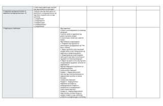 5. Bakit dapat pagtulungan ng lahat
ang mga problema sa barangay?
E.Pagtalakay ng bagong konsepto at
paglalahad ng bagong kasanayan #2
Talakayin ang mga dapat gawin sa
pakikilahok sa pangangampanya ng
mga batas at gawain para sa mga
suliraning
1. pangkalinisan
2. pangkaligtasan
3. pangkalusugan
4. pangkapayapaan
5. pangkalikasan
F.Paglinang na Kabihasaan Mga kagamitan:
patugtugin
gawain ng bawat pangkat
bolpen
Mga hakbang sa pagsasagawa:
1. Pangkatin ang mga bata sa
pamamagitan ng pagpapalaro ng “The
Boat is Sinking” .
2. Bigyan ng activity cards ang bawat
pangkat batay sa iba’t ibang paraan ng
paglinang sa pangkatang gawain.
3. Magpatugtog ng isang masiglang
awitin gamit ang radyo o anumang uri
ng gadyet na maaaring patugtugin.
4. Bigyan ng sapat na oras ang mga bata
sa pagsasagawa ng gawain. Iproseso ito
pagkatapos at
bigyang-halaga gamit ang Rubrics sa
pangkatang gawain.
Constructivism Approach
Pangkat I – Maging Manunulat!
Itala ang mga maaring ikampanya sa
pagpapatupad ng batas sa inyong
barangay
Collaborative Approach
Pangkat II – Maging Artista!
Magsadula ng tungkol sa
pangangampanya tungkol sa
pangkalinisan at pangkalikasan
Inquiry-based Approach
Pangkat III – Maging Magsasaliksik!
Mag-interbiyu sa bawat kasapi sa
pangkat tungkol sa mga nakikitang
problema sa pangkalusugan sa kanilang
 
