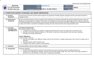 Science 7 DLL Week 1 Quarter 1 Matatag Curriculum | DOCX