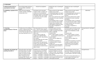 IV. PROCEDURES
A. Review previous lesson or
presenting the new lesson
Associatingnumbers with sets
having100 001-10 000 000
objects
Answer the assignment Review the rules in roundingoff
numbers.
Review the rules in roundingoff
numbers.
B. Establishing a purpose for the
lesson
Have a drill on visualizing
numbers 100 001-10 000 000
usingnumber discs
Distributea set of cards with
numbers written in symbols and
another set of cards with their
equivalentin words. Tell the pupils
to find their match. The firstpair
to match wins.Post the number
pairs on the board.
Show a picture of a big crowd of
people such as prayer
rally/basketball game.Ask pupils
to describewhat they see in the
picture.
Ask: Can you tell the exact number
of people in the rally or watching
the game?
Say: Sometimes there is no need
for us to give the exact number.
Instead we just estimate how
many people or things are there.”
Ask: Why is it important to
estimate?
Show a picture of a big crowd of
people such as prayer
rally/basketball game.Ask pupils to
describewhat they see in the
picture.
Ask: Can you tell the exact number
of people in the rally or watching
the game?
Say: Sometimes there is no need for
us to give the exact number. Instead
we just estimate how many people
or things are there.”
Ask: Why is it important to
estimate?
Motivation
C. Presenting
examples/instances of the new
lesson
The Boy Scouts from different
schools in Laguna joined a Tree
Plantingactivity.There were
123 121 trees planted in all.Do
you know how big 123 121 is?
The total production of ricefrom
2011 – 2015 of a certain region is
twenty-three million onehundred
eighty thousand ninehundred five
metric tons.
Ask:Is it correct to write the
number as 23 180 950? Why?
What is the correct way of writing
this number?
How many digits does the number
have? Can you read?
Ask the pupils the importanceof
farmers in our country. Lead them
to the idea that farmers work
harmoniously as a teamto have a
better harvest.
Guide the pupils to find the
answer by estimation.Use a
number linelabel itfrom 8 000
000 to 16 000 000.
Find 8 933 789
Ask: To what number is it closer?
Are we going to round it up or
round it down?
Find 15 249 345. (Repeat the
process)
Providemore examples of
roundingnumbers usingthe
number line.
Guide pupils to see the pattern
when to round up and when to
round down.
Guide the pupils to find the answer
by estimation.Use a number line
label itfrom 8 000 000 to 16 000
000.
Find 8 933 789
Ask: To what number is it closer?
Are we going to round it up or
round it down?
Find 15 249 345. (Repeat the
process)
Providemore examples of rounding
numbers usingthe number line.
Guide pupils to see the pattern
when to round up and when to
round down.
Givingstandards in takingthe
test
D. Discussing new concepts and
practicing new skills #1
Group the pupils into 5 teams.
Distributecutouts of number
discs to the teams. Let the
pupils usecutout of number
discs to visualize123 121.
After all thegroups have
presented their answers,look
back at the given example.
Dividethe class into four groups.
Assign each group a task.Read
and write the numbers in words
fromManila paper or cartolina)
Group 1 – 13 345 400 – 13 345 401
Group 2 – 15 320 506 – 15 320 507
Group 3 – 10 234 709 – 10 324 800
Group 4 – 6 456 790 - 6 456 791
Group the pupils into four.Each
group will begiven an activity
sheet to answer. Let the group
exchange activity sheet to check
their answers .
Post the activity sheet written on a
manila paper on the board. Call
some pupils to answer.
Group the pupils into four.Each
group will begiven an activity sheet
to answer. Let the group exchange
activity sheet to check their answers
.
Post the activity sheet written on a
manila paper on the board. Call
some pupils to answer.
GivingDirections
 