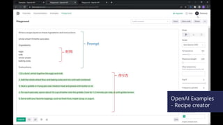 OpenAI Examples
- Recipe creator
 