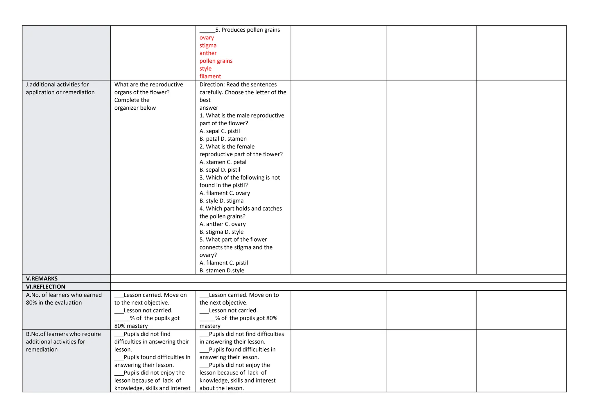 daily lesson plan in Science in fifth grader | DOCX