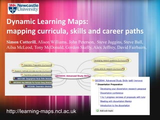 Dynamic Learning Maps:
mapping curricula, skills and career paths
Simon Cotterill, Alison Williams, John Peterson, Steve Juggins, Steve Ball,
Ailsa McLeod, Tony McDonald, Gordon Skelly, Alex Jeffrey, David Fairbairn,




http://learning-maps.ncl.ac.uk
 