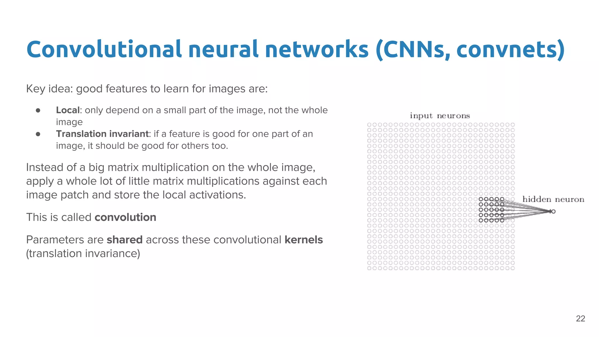 Convolutional neural networks (CNNs, convnets)
●
●
22
 