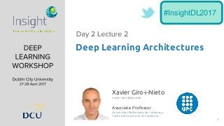 1
Xavier Giro-i-Nieto
xavier.giro@upc.edu
Associate Professor
Universitat Politecnica de Catalunya
Technical University of Catalonia
Deep Learning Architectures
#InsightDL2017
 