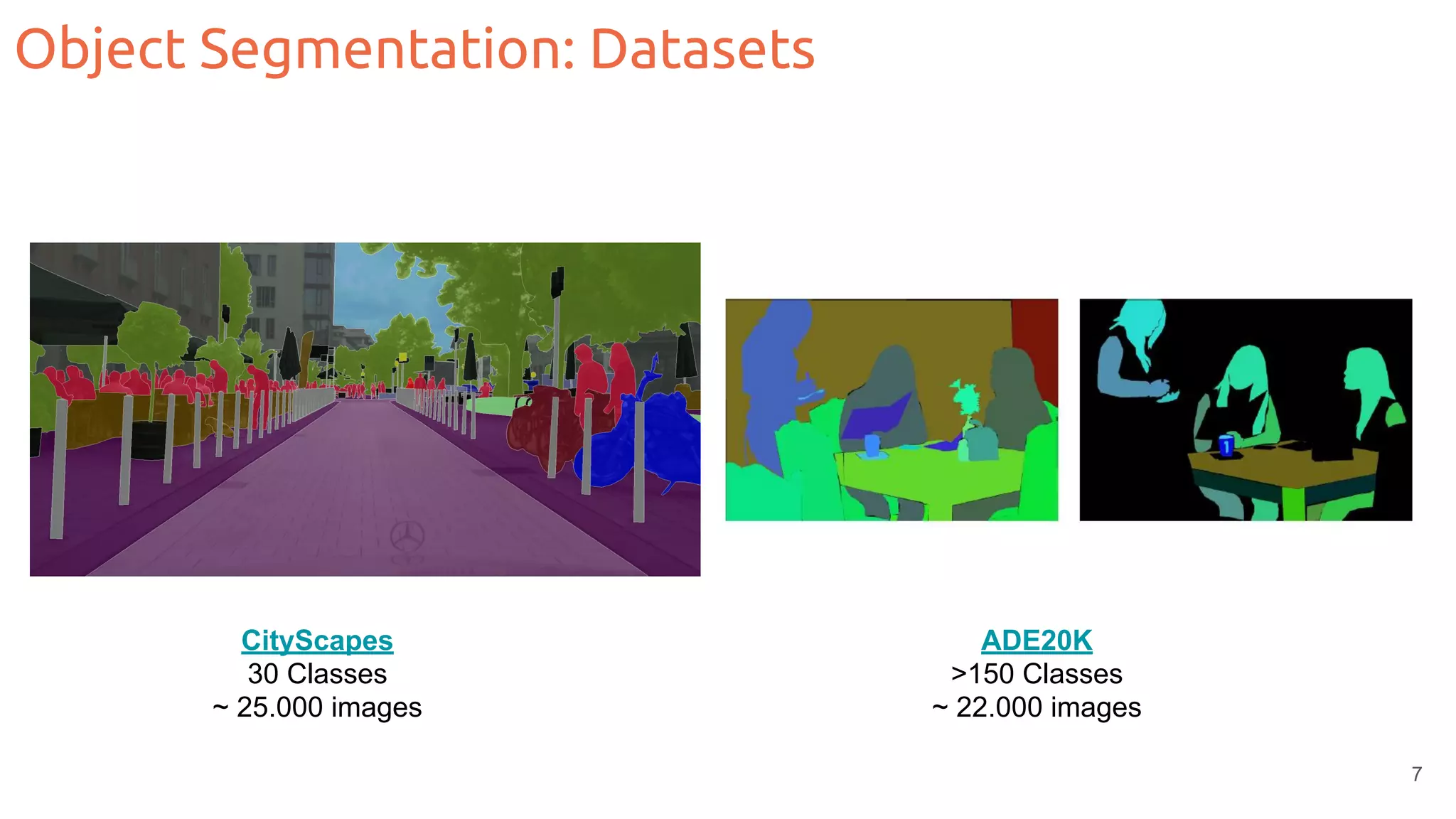 Object Segmentation: Datasets CityScapes 30 Classes ~ 25.000 images ADE20K >150 Classes ~ 22.000 images 7 