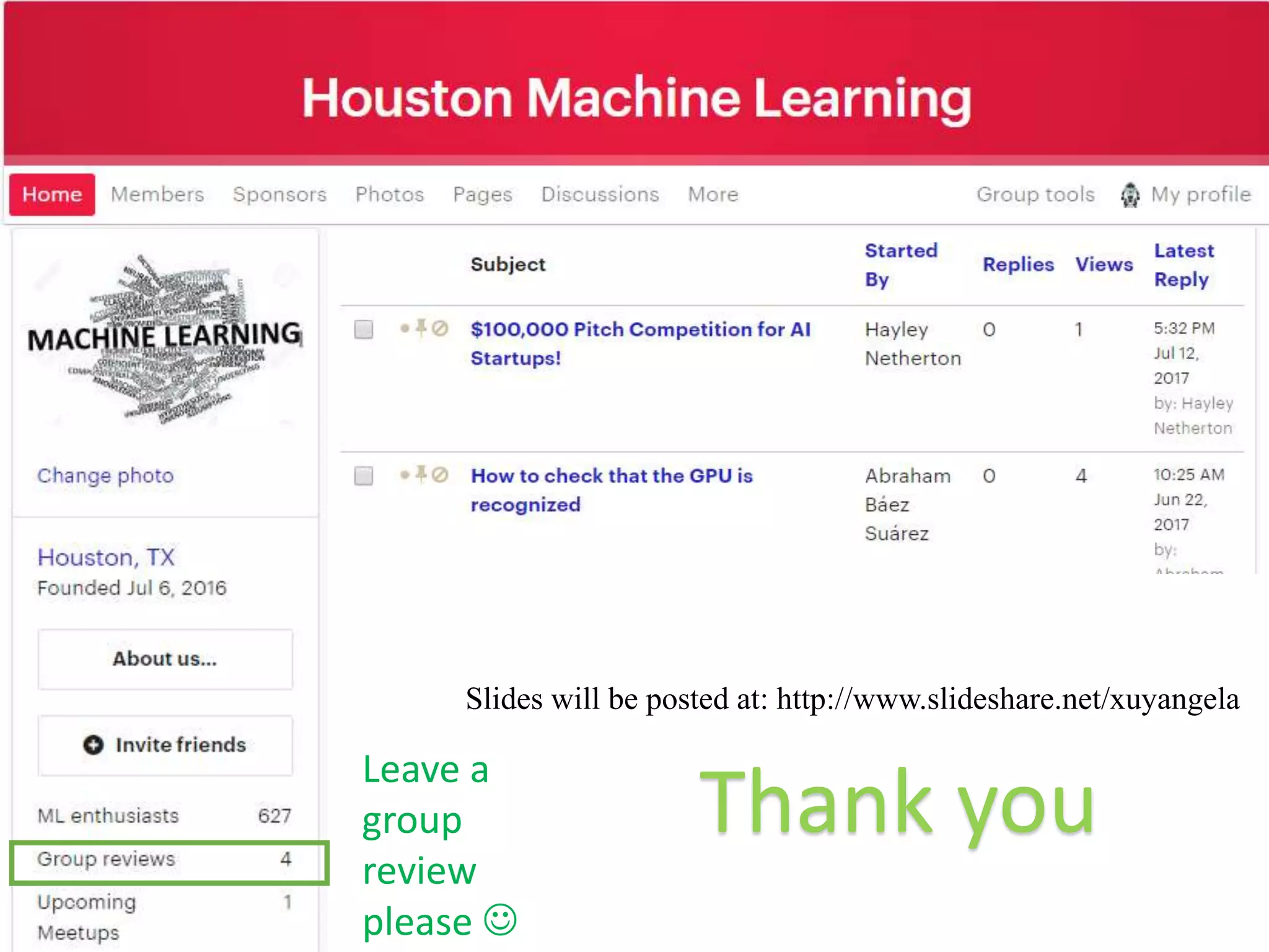 Thank you
Slides will be posted at: http://www.slideshare.net/xuyangela
Leave a
group
review
please 
 