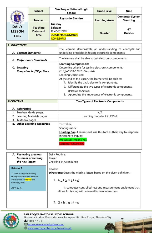 DLP FOR COT IN ELECTRONIC COMPONENTS ..... | DOCX | Consumer ...