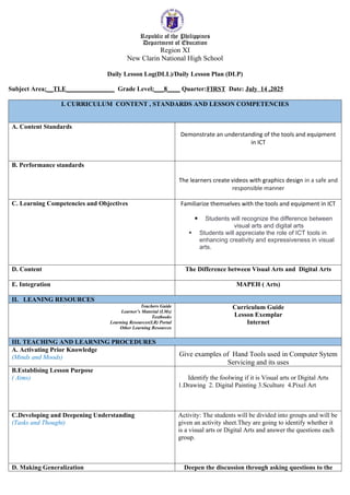 Visual Components Tle Lesson DLP-TLE-visual-arts.docx lesson plan for | DOCX