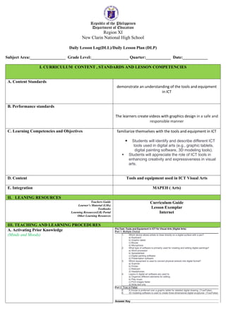 DLP-TLE-visual-arts.docx lesson plan for | DOCX