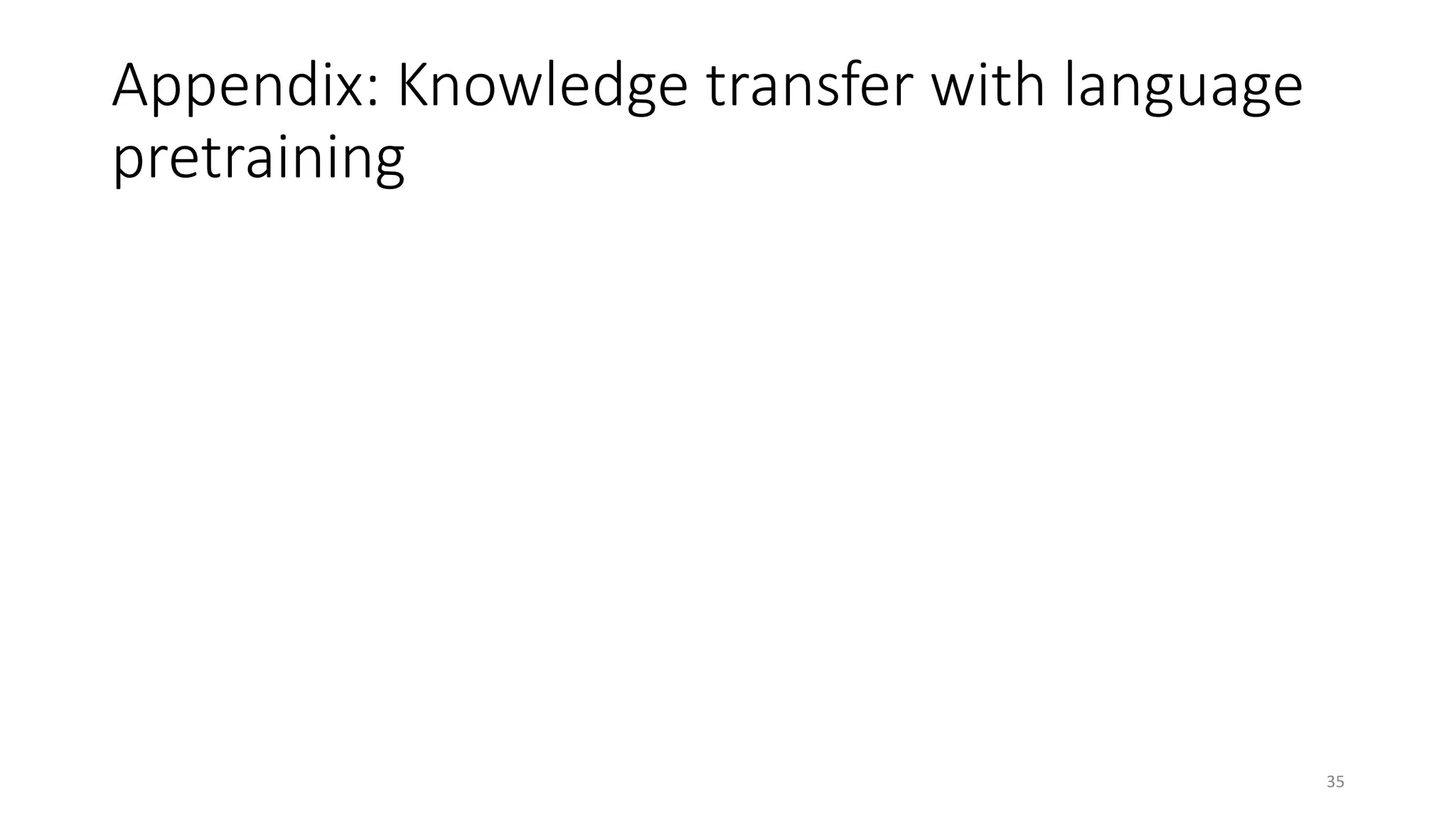 Appendix: Knowledge transfer with language
pretraining
35
 