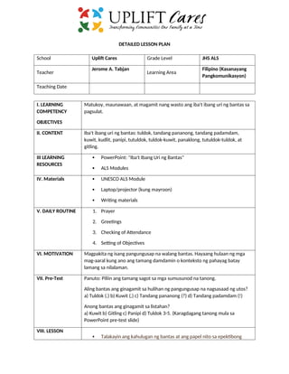 DLP LS1 Filipino - Iba't Ibang Uri ng Bantas.docx