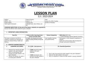 A Detailed Lesson Plan In Mapeh Docx Volleyball Lesson Plan – eroppa