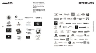Our Greek and Dutch
AWARDS   associates, partners and   REFERENCES
         groups have been re-
         warded the following
         prices:

         我们希腊与荷兰的合作
         伙伴和团队曾获得以下
         奖项：




                                             DESIGNLOBBY PORTFOLIO
20
 
