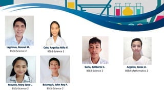 Argenio, Jones U.
BSEd-Mathematics 2
Balanquit, John Rey P.
BSEd-Science 2
Colo, Angelica Niña V.
BSEd-Science 2
Lagrimas, Ronnel M.
BSEd-Science 2
Maunio, Mary Jane L.
BSEd-Science 2
Surio, Edilberto C.
BSEd-Science 2
 