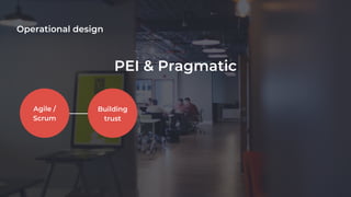 Operational design
Building
trust
Agile /
Scrum
PEI & Pragmatic
 